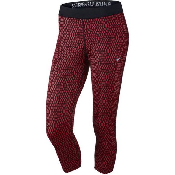 Nike Dri Fit Cropped Leggings Pants Red size M - Picture 1 of 8